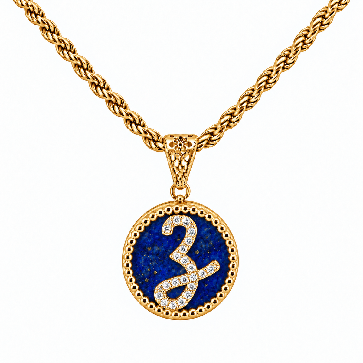 collana con pendente "lettera" piccolo lapislazzuli dorato