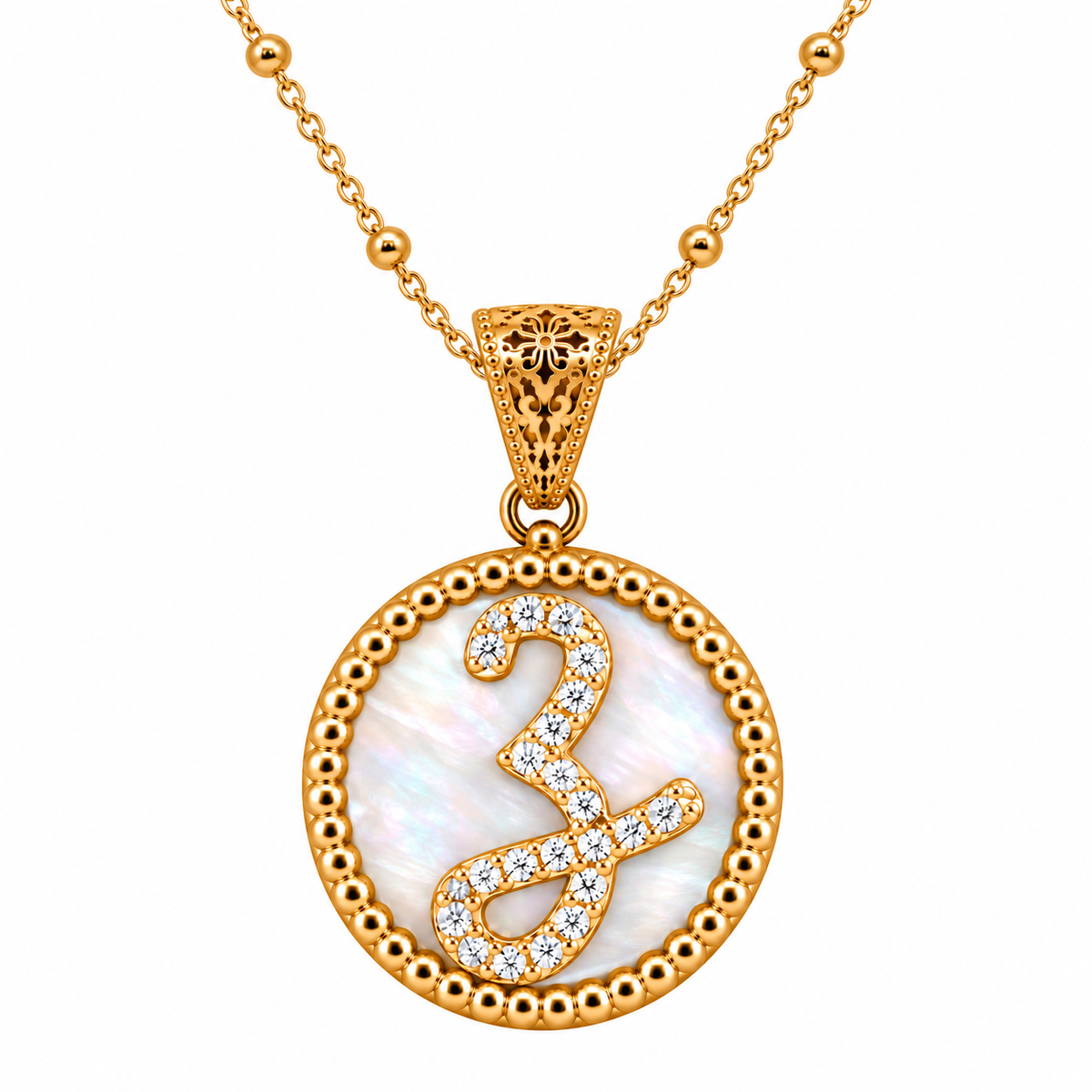 collana con pendente "lettera" grande madreperla dorato con forzatina