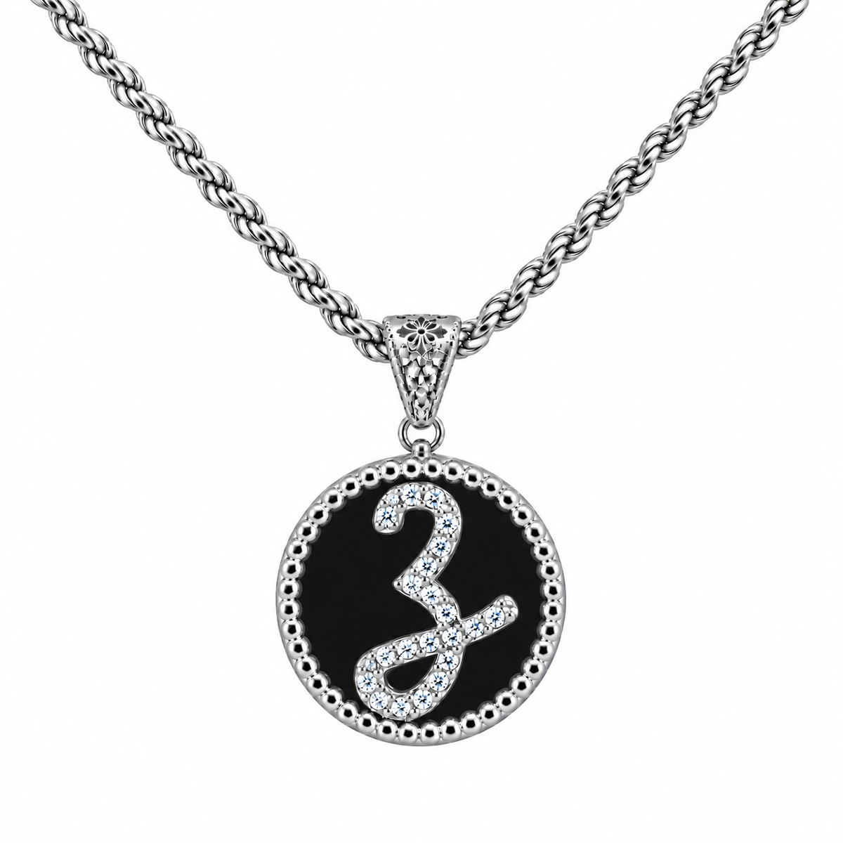 collana con pendente "lettera" grande onice bianco rodiato