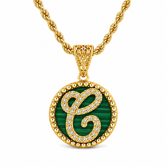 Pendente "Lettera" Grande Malachite Dorato