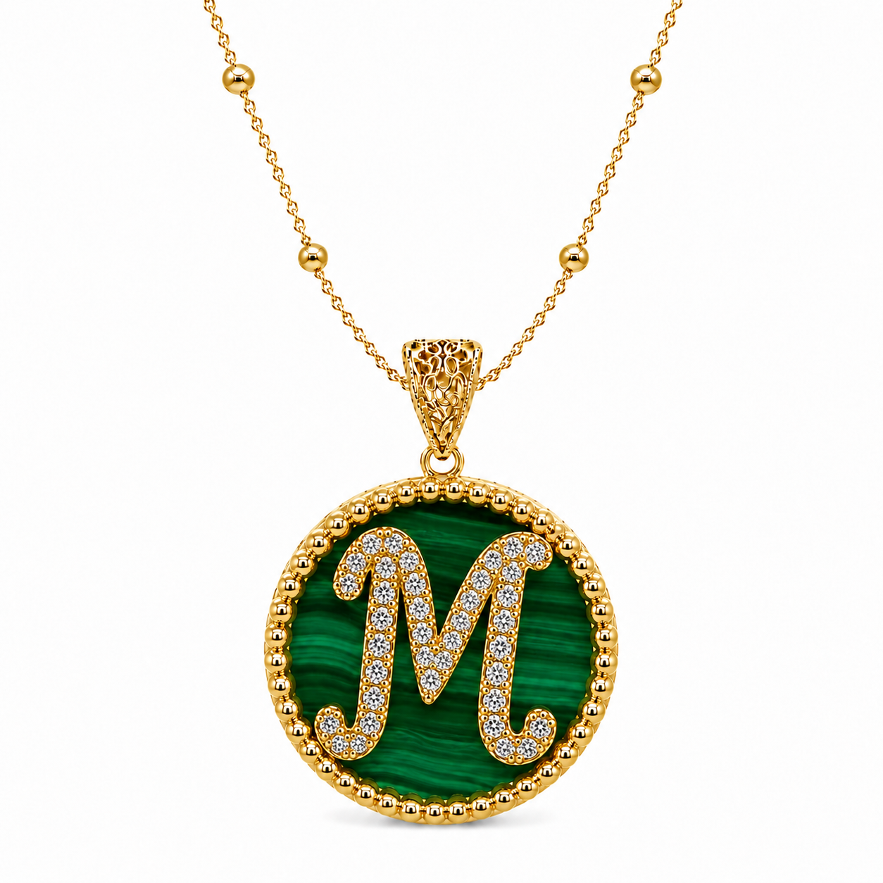 pendente "lettera" grande malachite dorato con forzatina