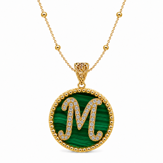 Pendente "Lettera" Grande Malachite Dorato con Forzatina