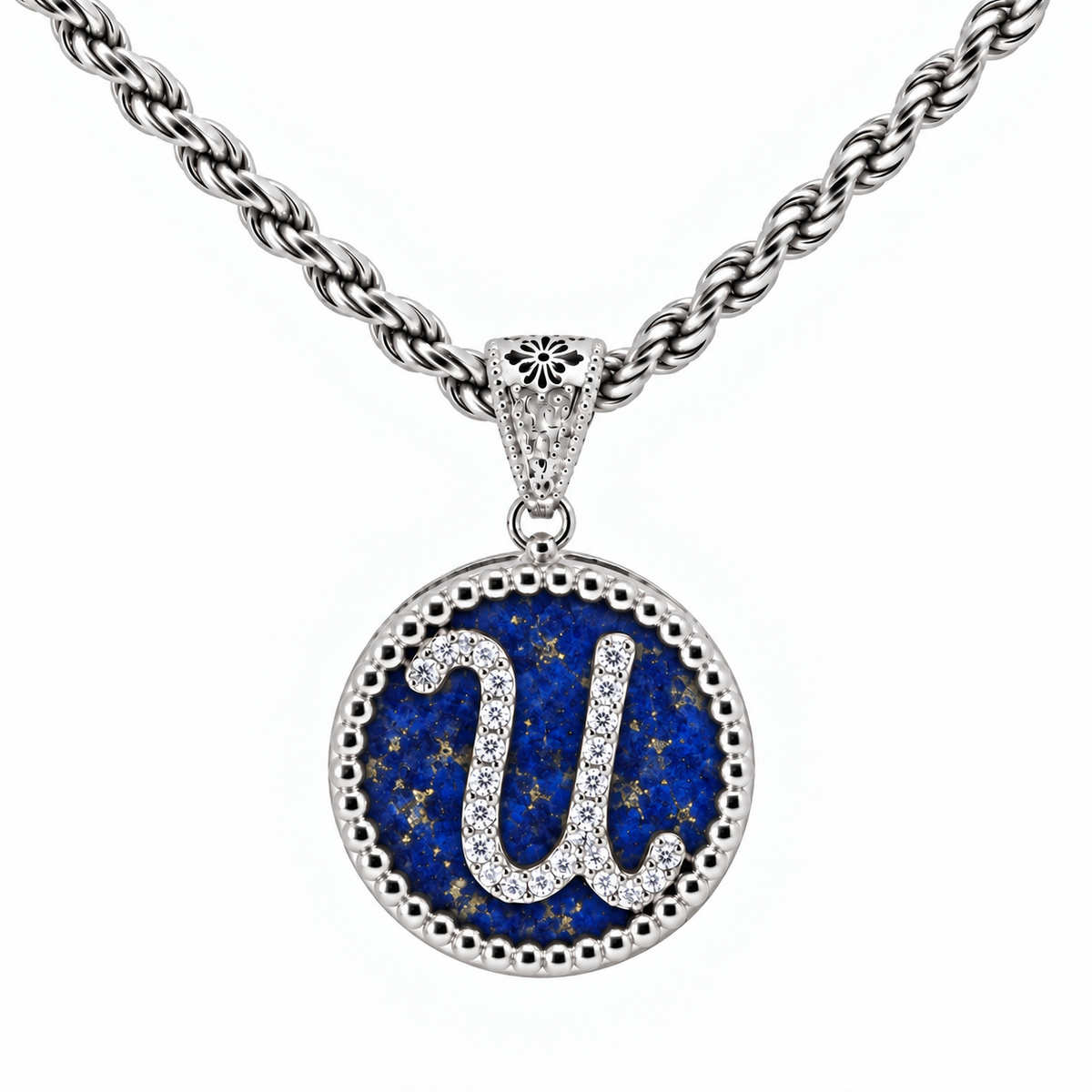 collana con pendente "lettera" grande lapislazzuli bianco rodiato