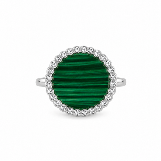 Anello "Sole" Malachite Bianco Rodiato