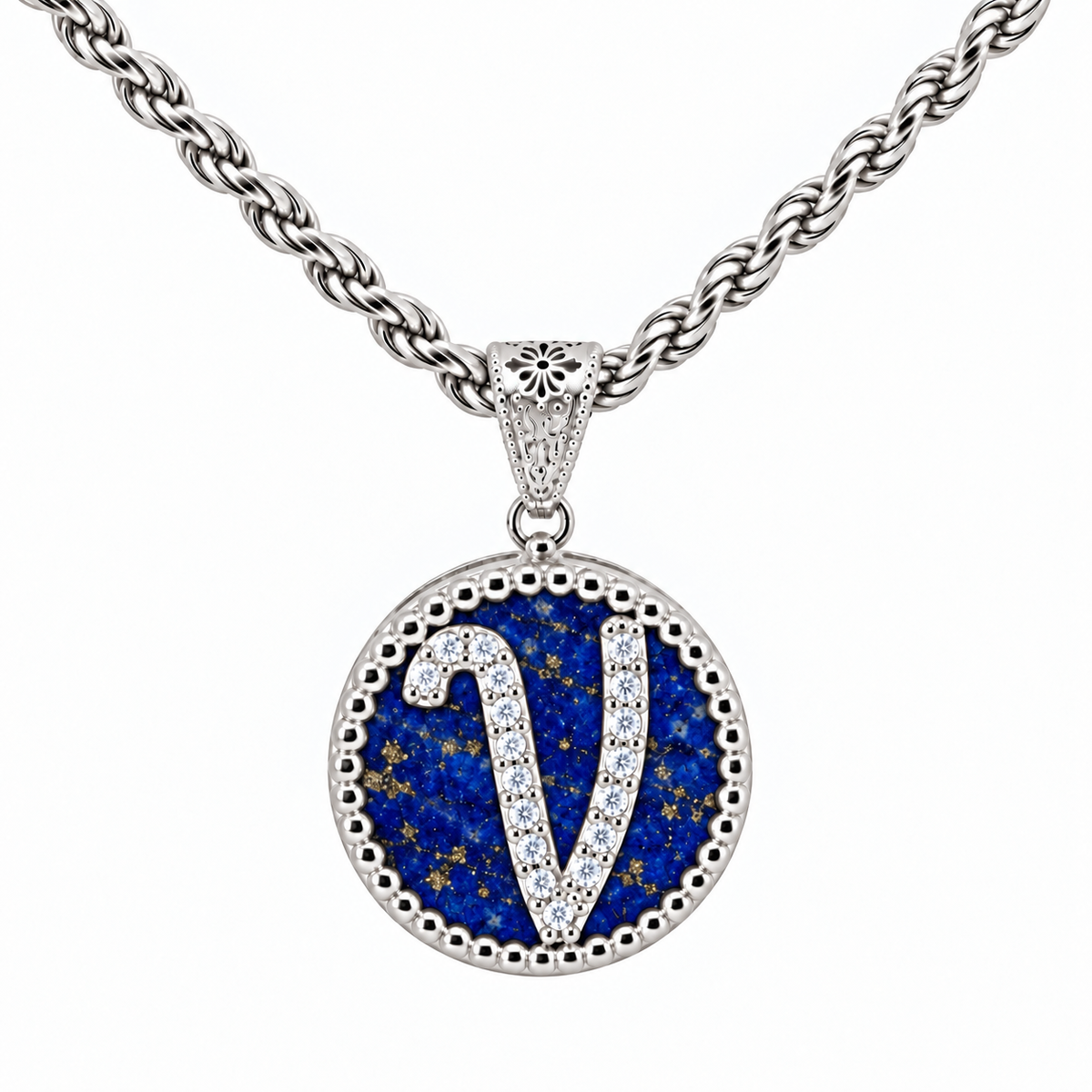 collana con pendente "lettera" grande lapislazzuli bianco rodiato