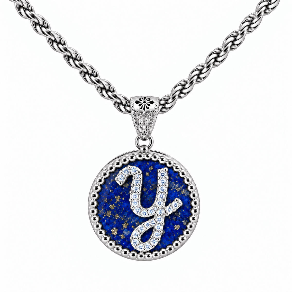 collana con pendente "lettera" grande lapislazzuli bianco rodiato