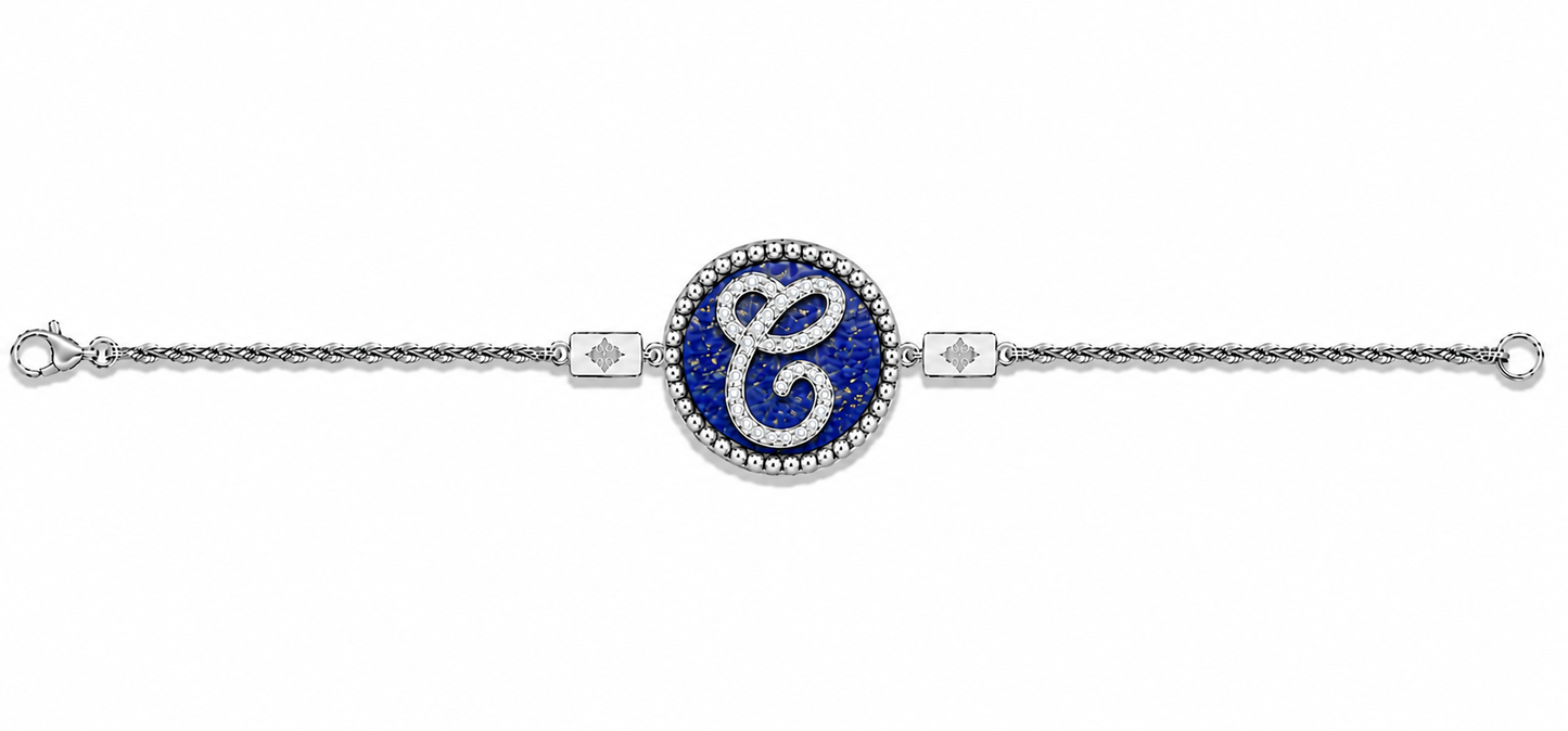bracciale "lettera" lapislazzuli bianco rodiato
