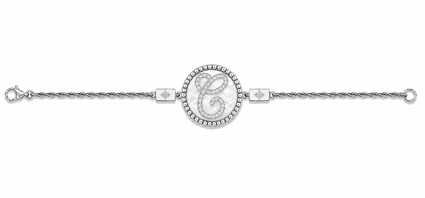 bracciale "lettera" madreperla bianco rodiato