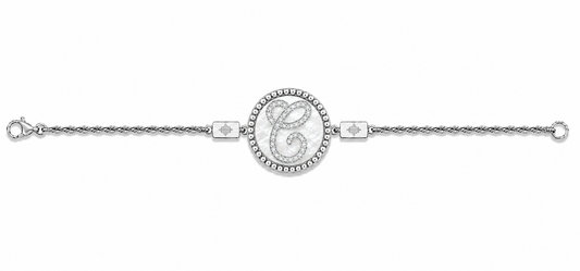 Bracciale "Lettera" Madreperla Bianco Rodiato