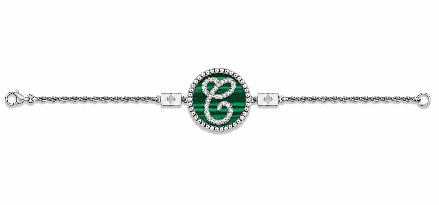 bracciale "lettera" malachite bianco rodiato
