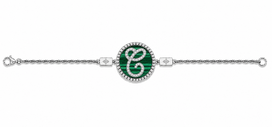 Bracciale "Lettera" Malachite Bianco Rodiato