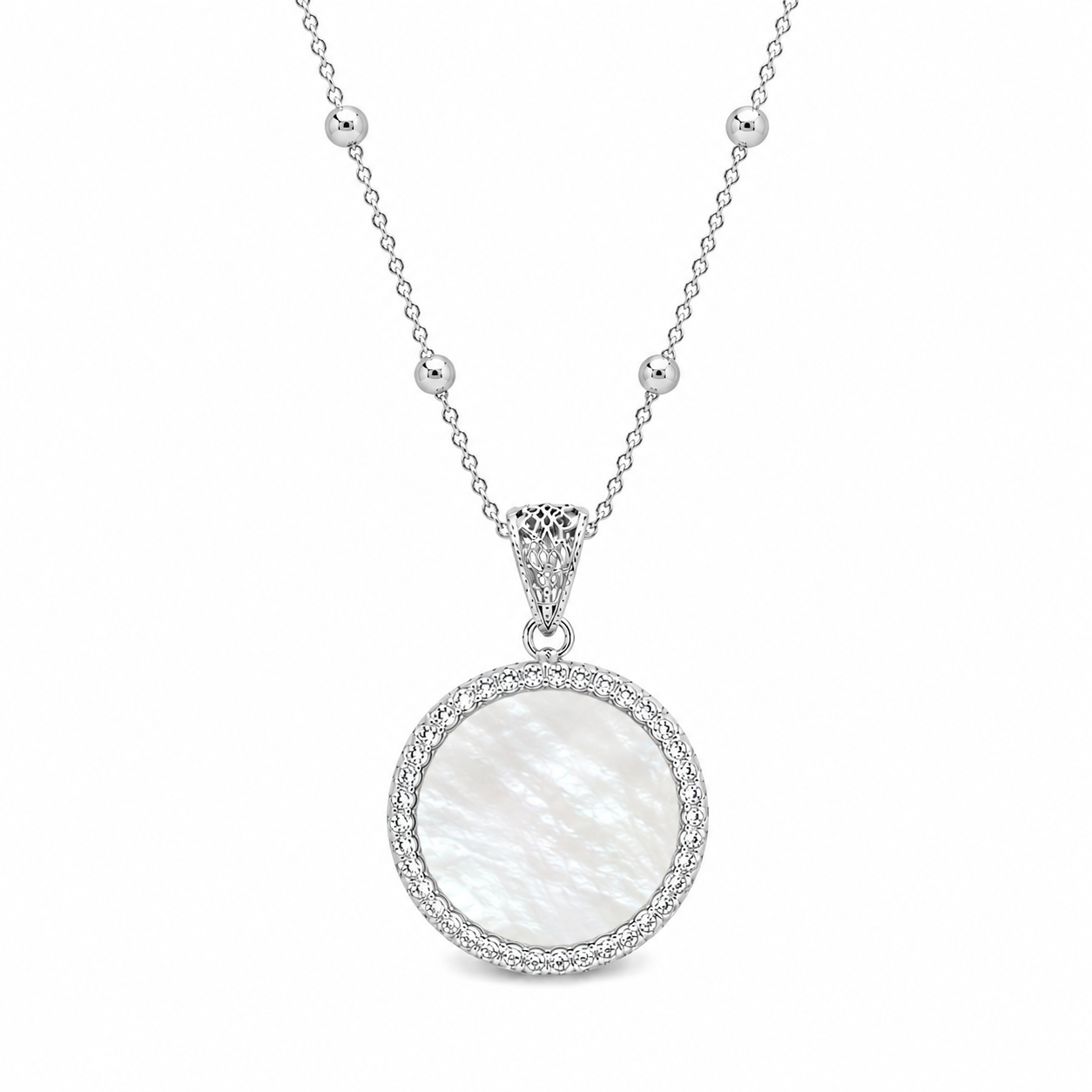 pendente "sole" piccolo madreperla bianco rodiato con forzatina