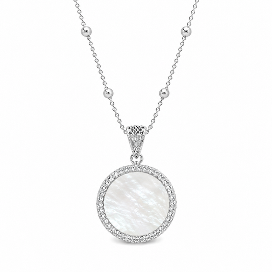 Pendente "Sole" Piccolo Madreperla Bianco Rodiato con Forzatina