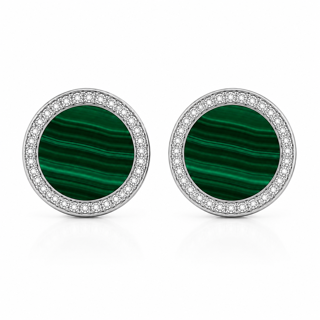 orecchini "sole" malachite bianchi rodiati