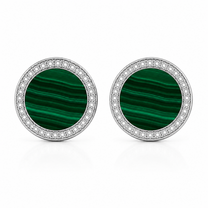 Orecchini "Sole" Malachite Bianchi Rodiati