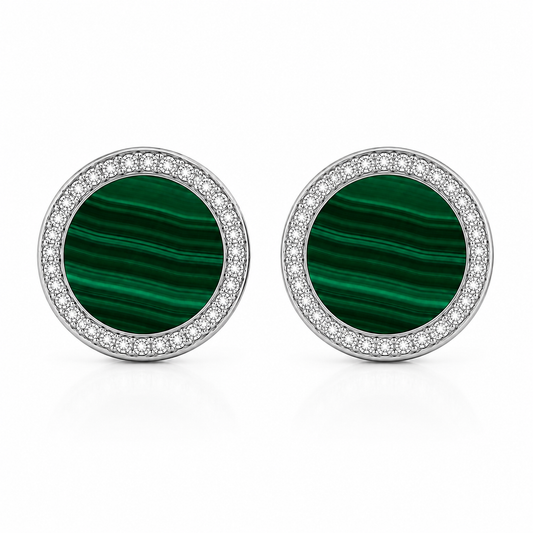 Orecchini "Sole" Malachite Bianchi Rodiati