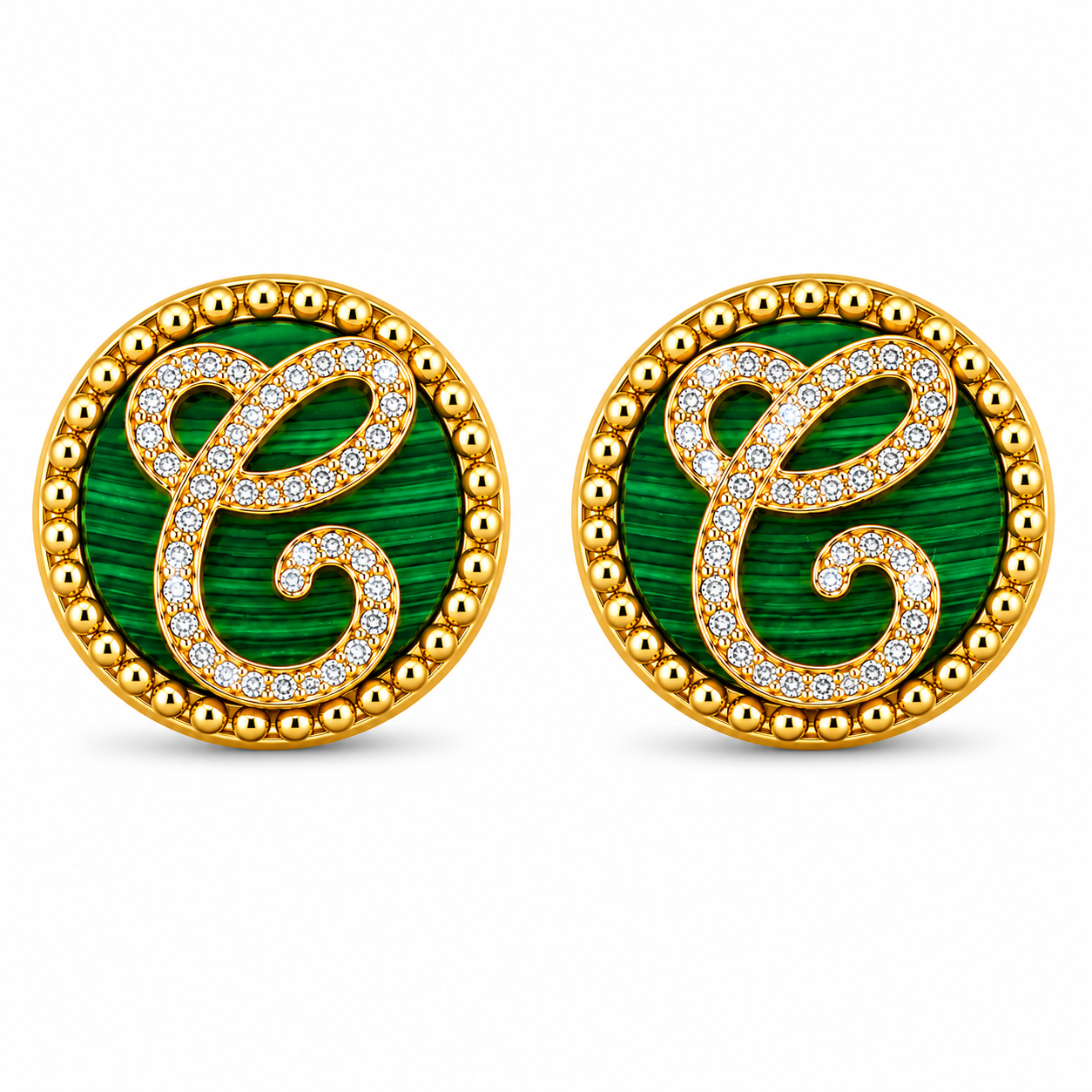 orecchini "lettera" malachite dorati