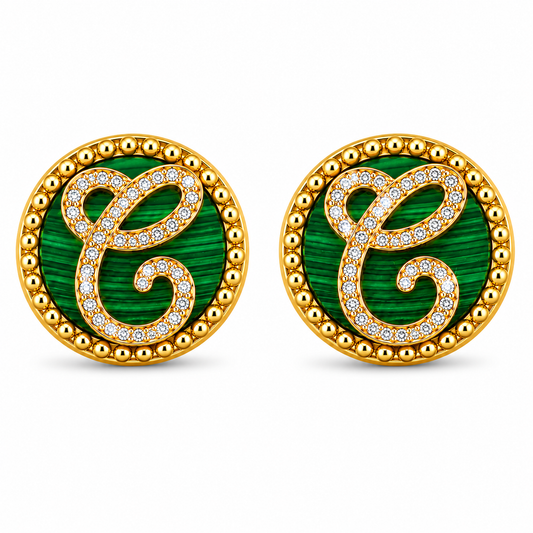 Orecchini "Lettera" Malachite Dorati