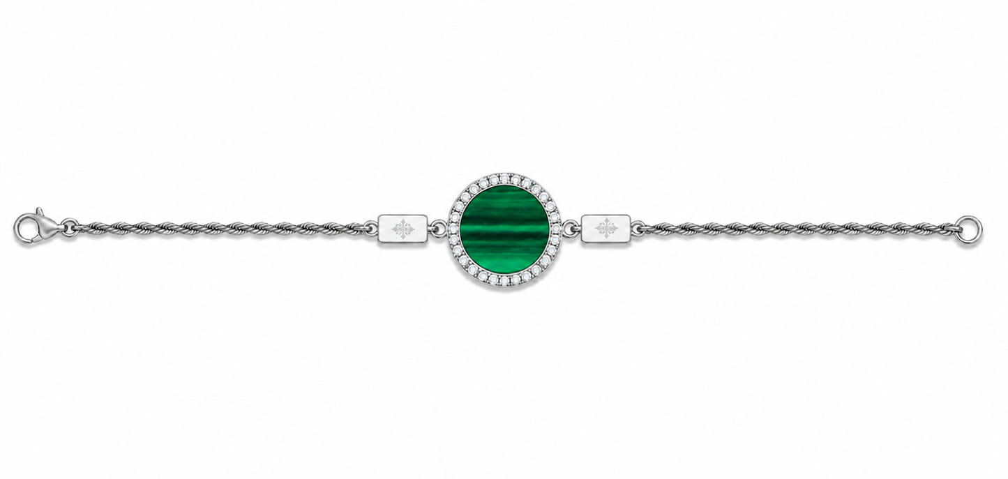bracciale "sole" malachite bianco rodiato