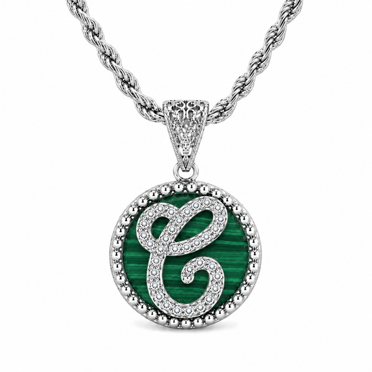 Pendente "Lettera" Grande Malachite Bianco Rodiato