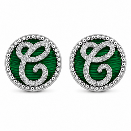 Orecchini "Lettera" Malachite Bianchi Rodiati