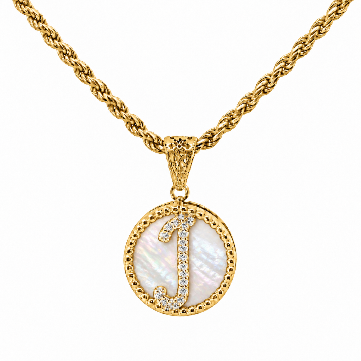 collana con pendente "lettera" piccolo madreperla dorato