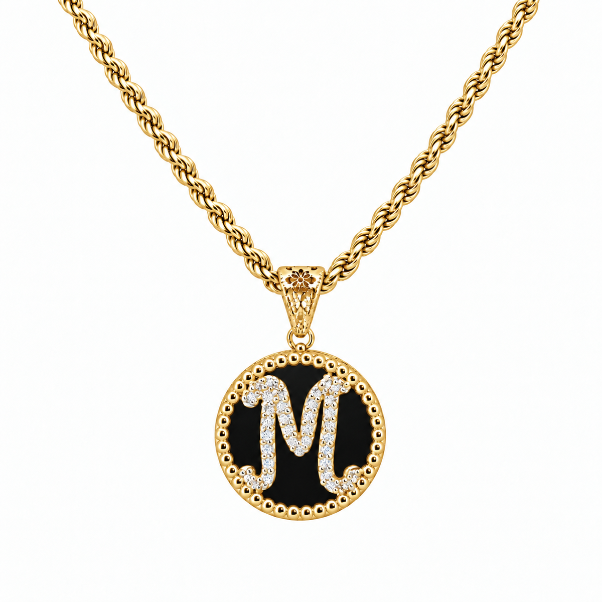 collana con pendente "lettera" piccolo onice dorato