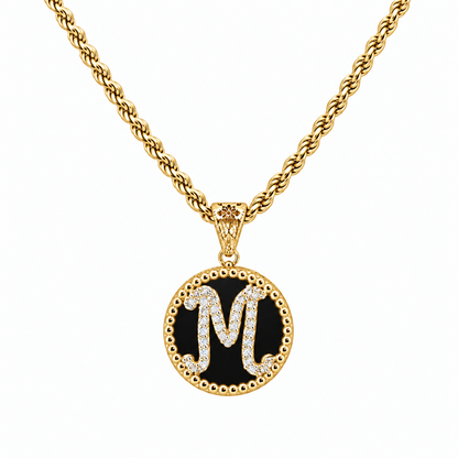 Collana con Pendente "Lettera" Piccolo Onice Dorato