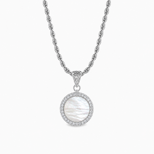 Pendente "Sole" Piccolo Madreperla Bianco Rodiato