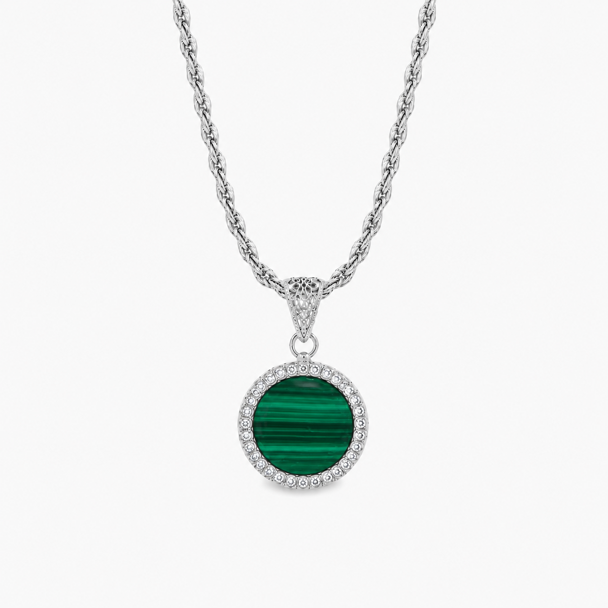 pendente "sole" piccolo malachite bianco rodiato