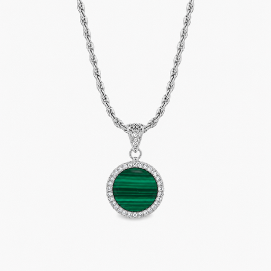 Pendente "Sole" Piccolo Malachite Bianco Rodiato