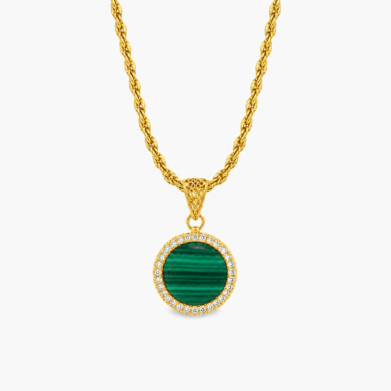 pendente "sole" piccolo malachite dorato