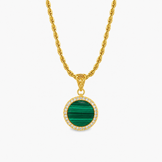 Pendente "Sole" Piccolo Malachite Dorato