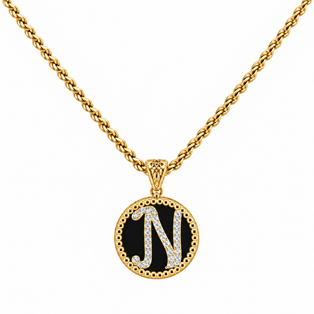 collana con pendente "lettera" piccolo onice dorato