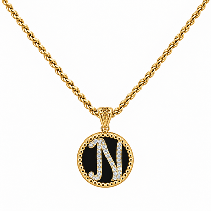 Collana con Pendente "Lettera" Piccolo Onice Dorato