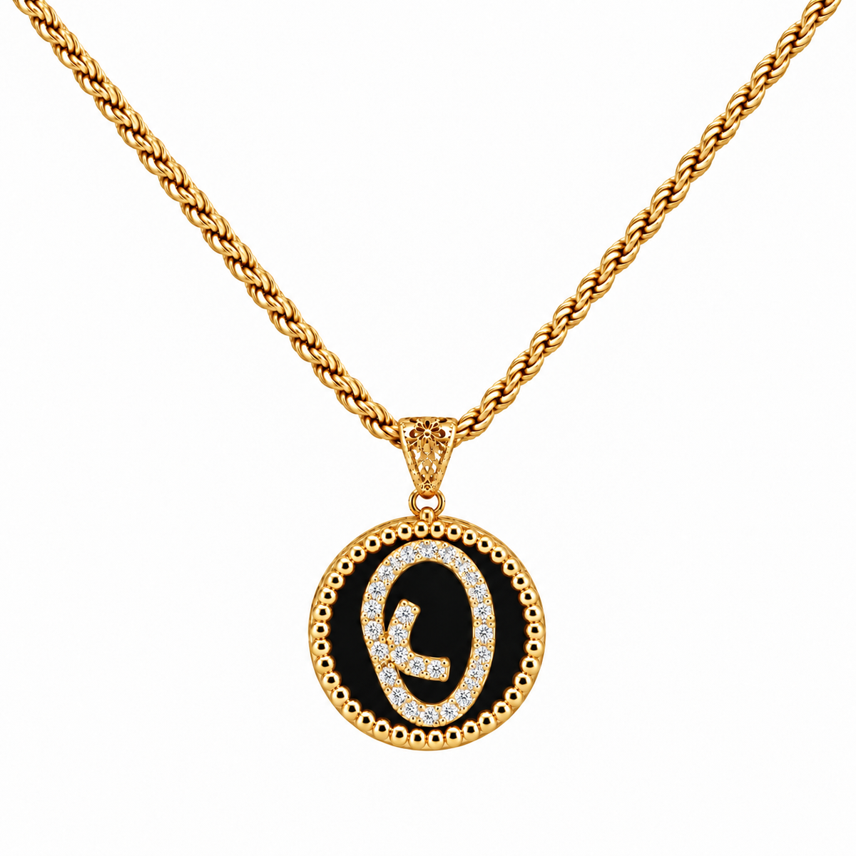 collana con pendente "lettera" piccolo onice dorato