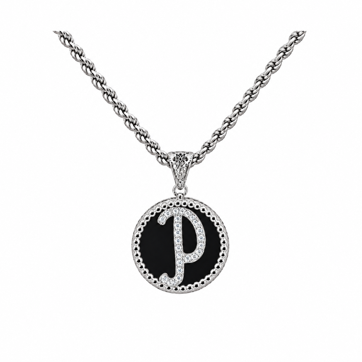 collana con pendente "lettera" piccola onice bianco rodiato