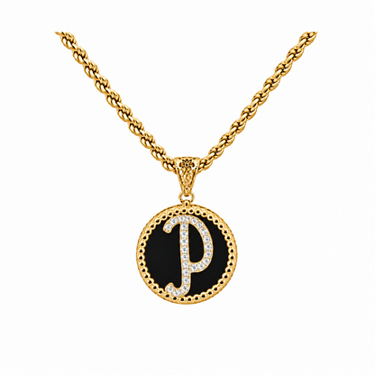 Collana con Pendente "Lettera" Piccolo Onice Dorato
