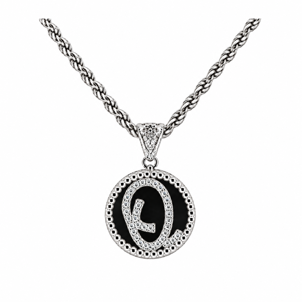 collana con pendente "lettera" piccola onice bianco rodiato