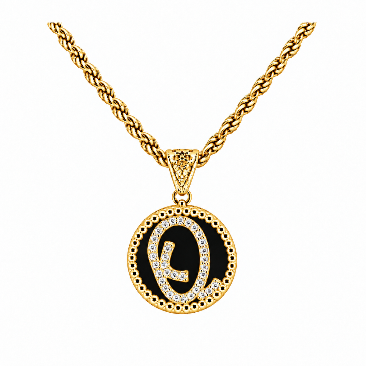 collana con pendente "lettera" piccolo onice dorato