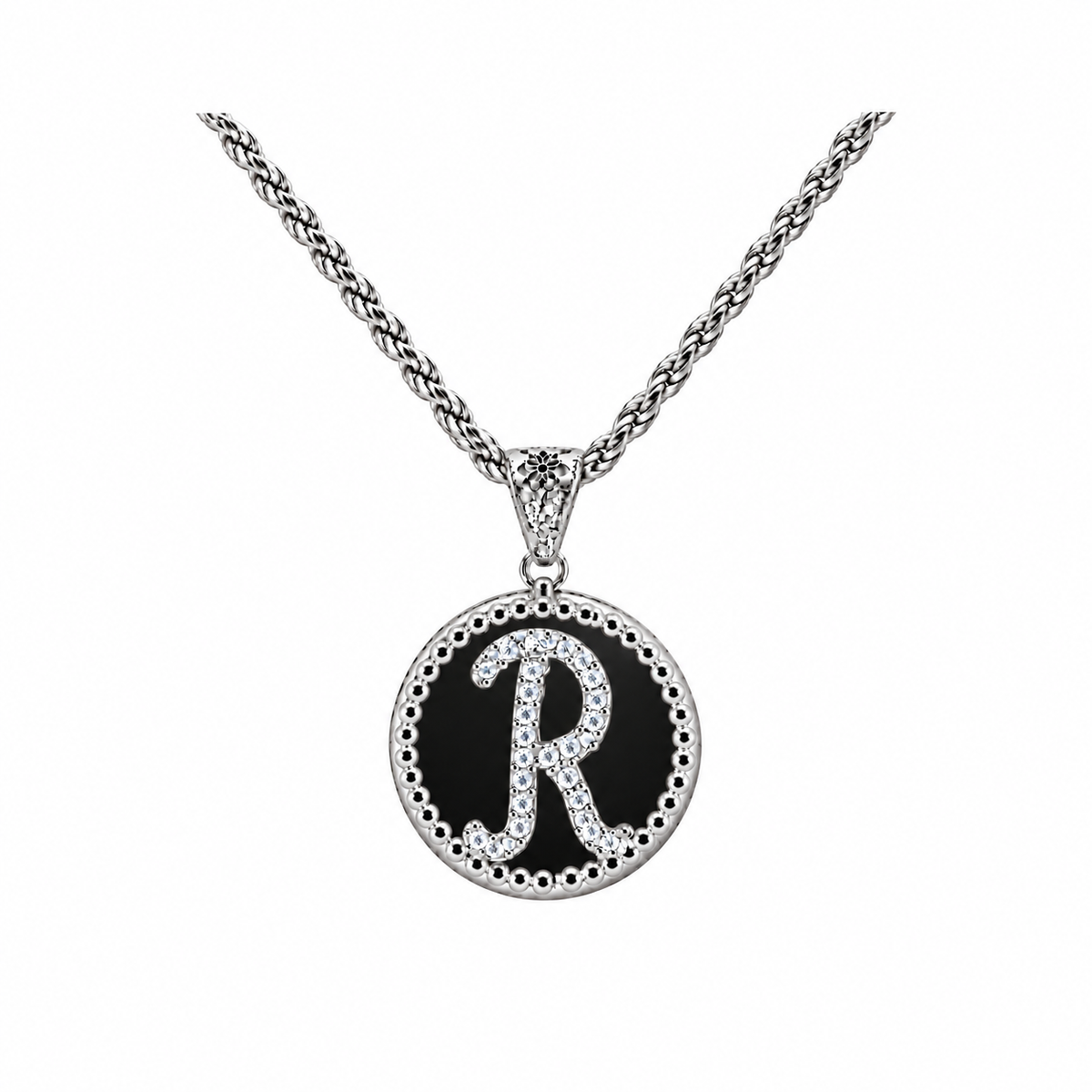 collana con pendente "lettera" piccola onice bianco rodiato