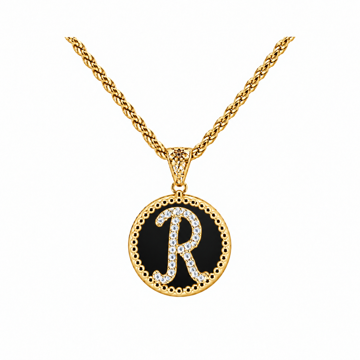 collana con pendente "lettera" piccolo onice dorato
