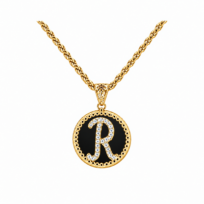 Collana con Pendente "Lettera" Piccolo Onice Dorato