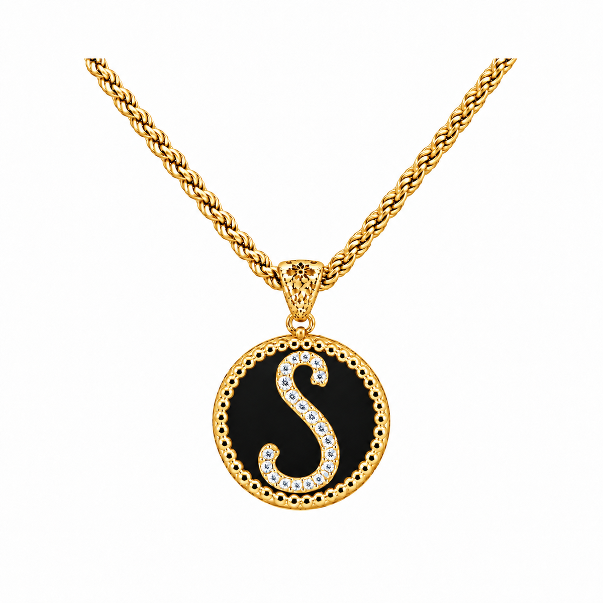 collana con pendente "lettera" piccolo onice dorato