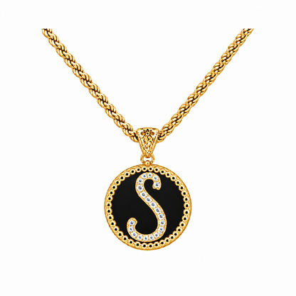 Collana con Pendente "Lettera" Piccolo Onice Dorato