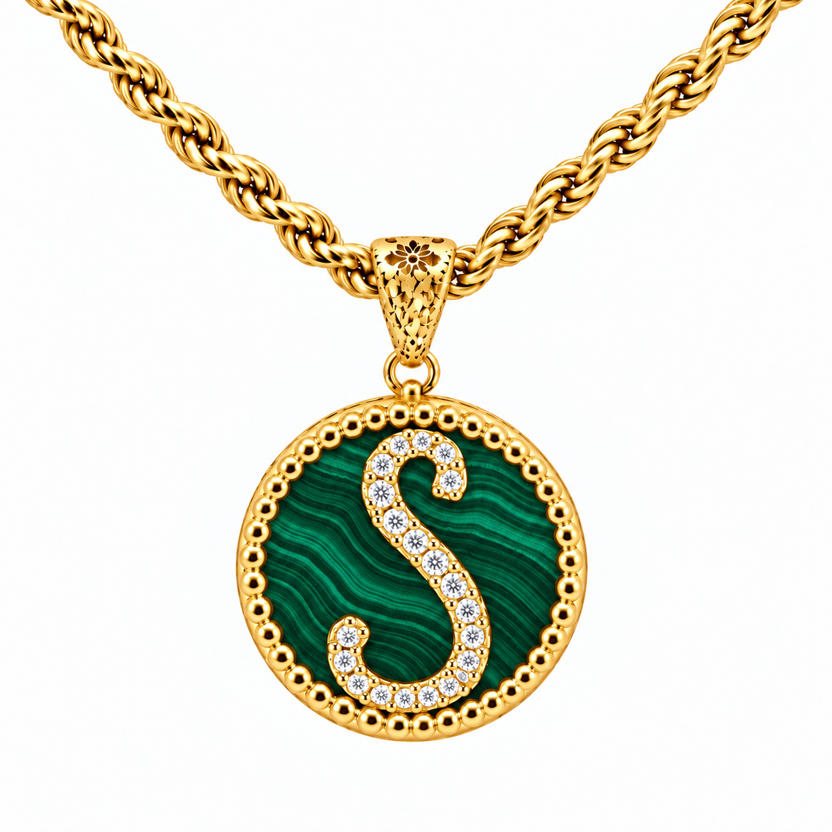 collana con pendente "lettera" grande malachite