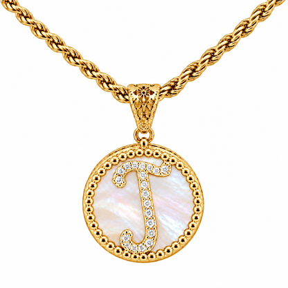 Collana con Pendente "Lettera" Grande Madreperla Dorato