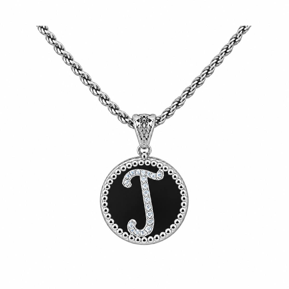 collana con pendente "lettera" piccola onice bianco rodiato