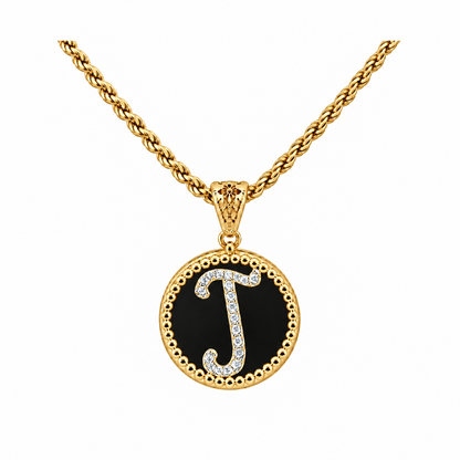 Collana con Pendente "Lettera" Piccolo Onice Dorato