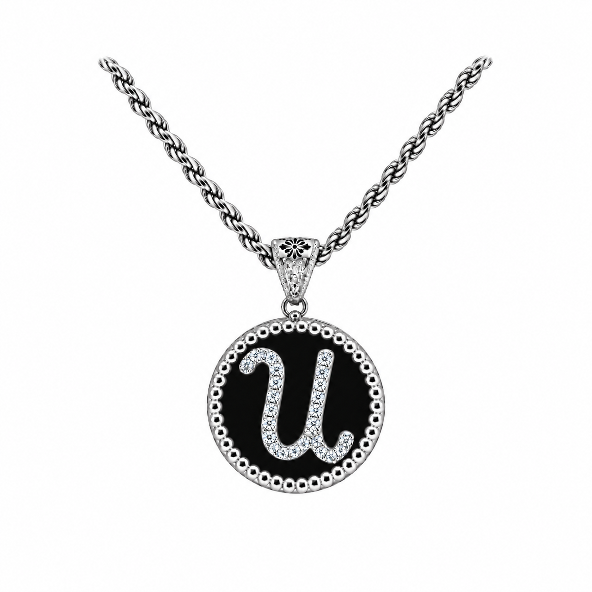 collana con pendente "lettera" piccola onice bianco rodiato